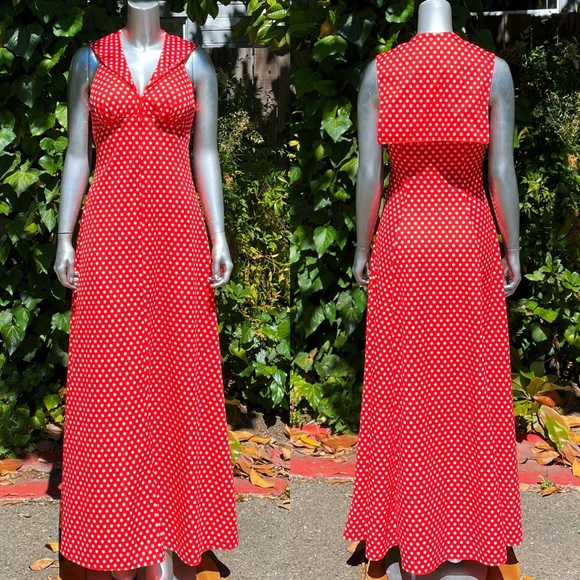 Vintage Dresses & Skirts - 1970s Jack Hartley Nautical Mod Polka Dot Maxi Dress